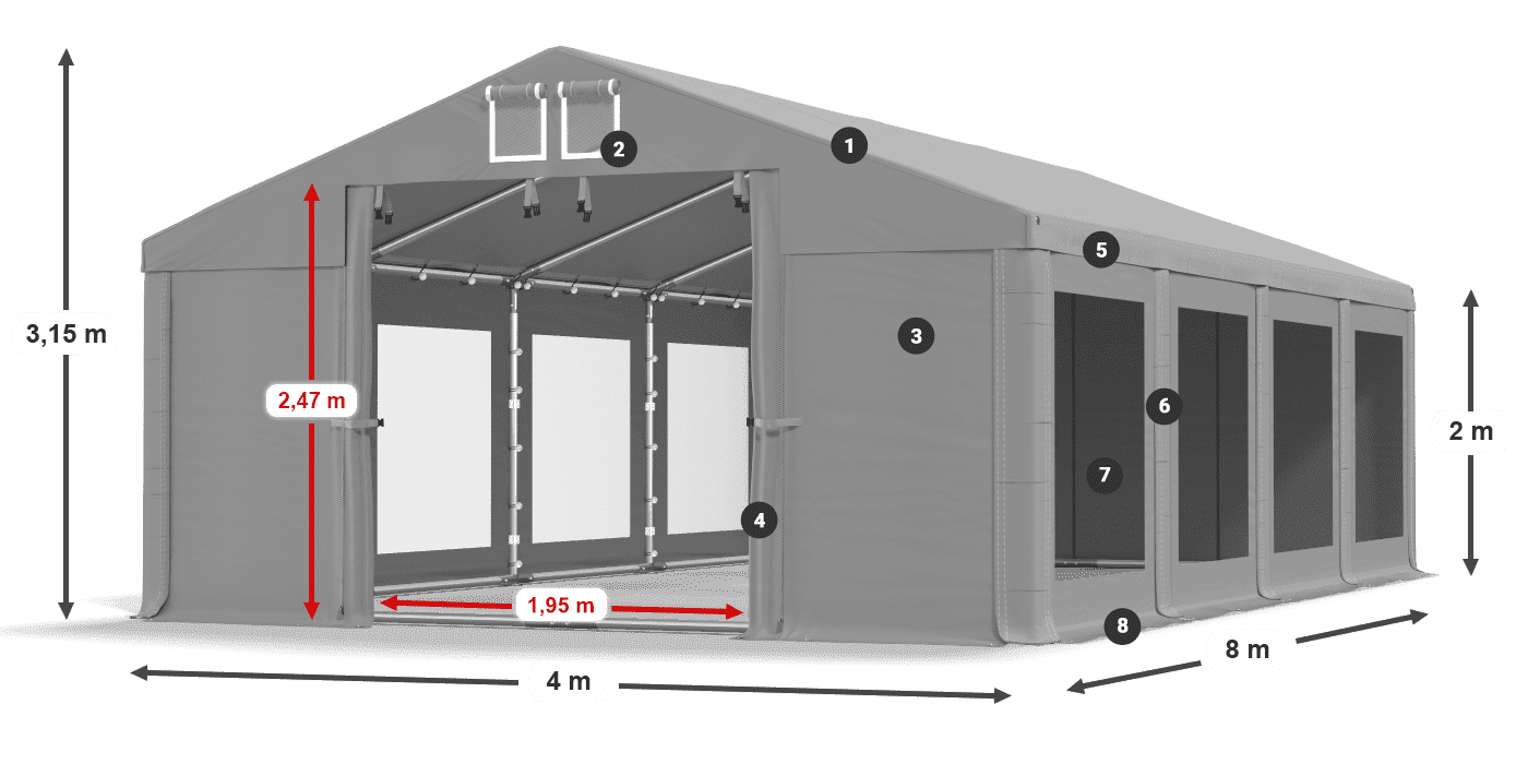 Dach: FR 620 PVC Ściany: MS 580 PVC 2m legenda