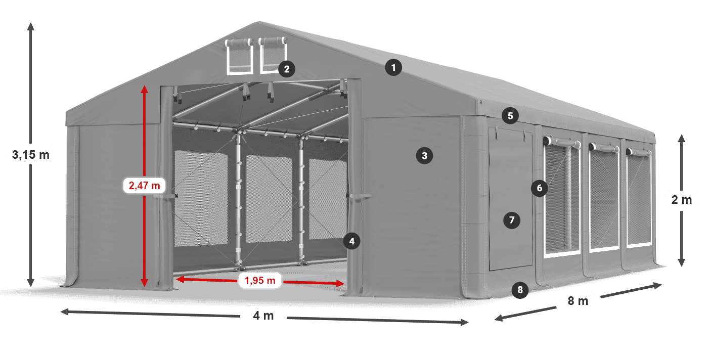 Dach: FR 620 PVC Ściany: SD 500 PVC 2m legenda