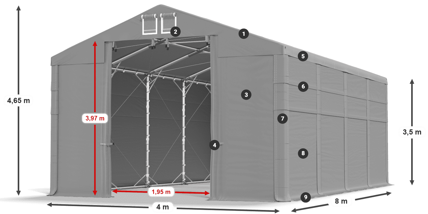 Dach: MS 580 PVC Ściany: FR 620 PVC 2.5m legenda