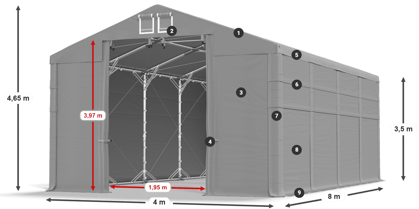 Dach: MS 580 PVC Ściany: FR 620 PVC 2.5m legenda