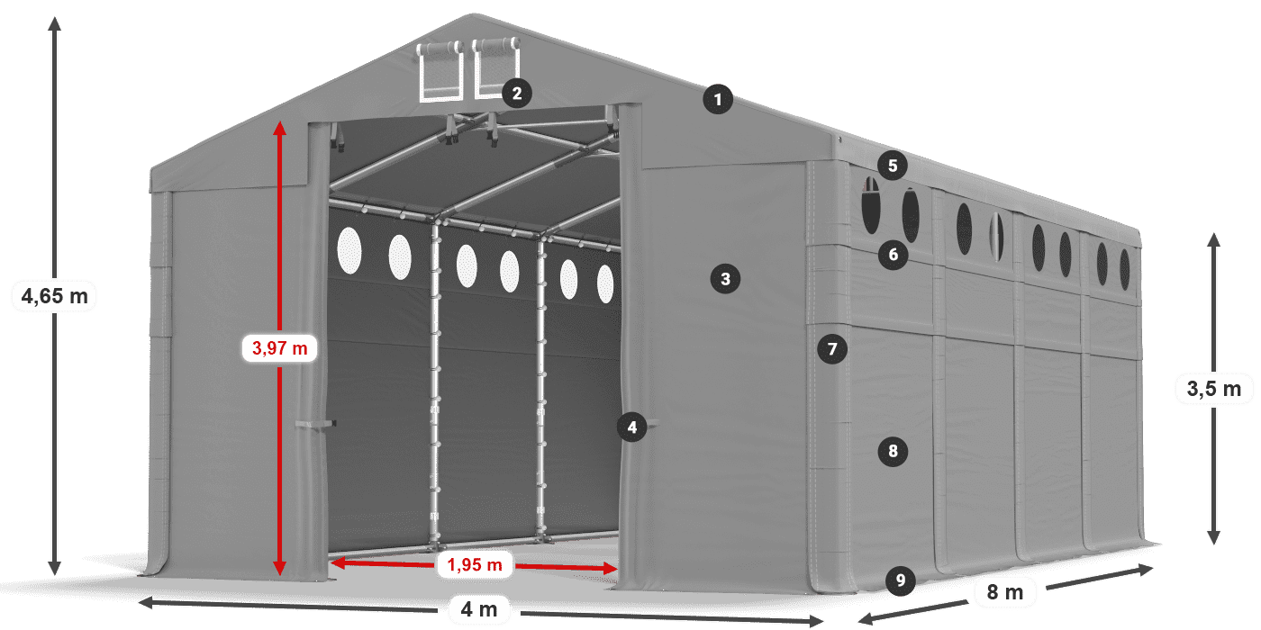 Dach: MS 580 PVC Ściany: FR O 620 PVC 3.5m legenda