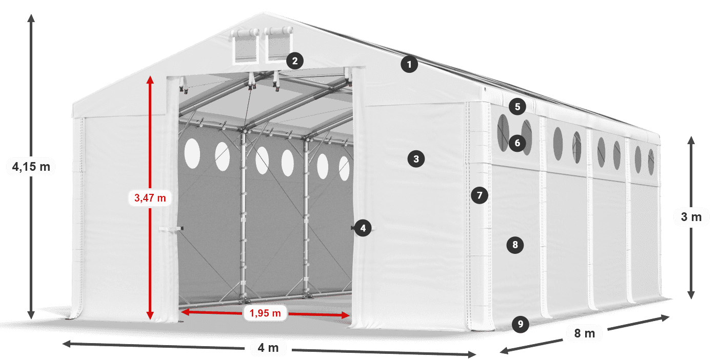 Dach: MS T 580 PVC Ściany: FR O 620 PVC 3m legenda