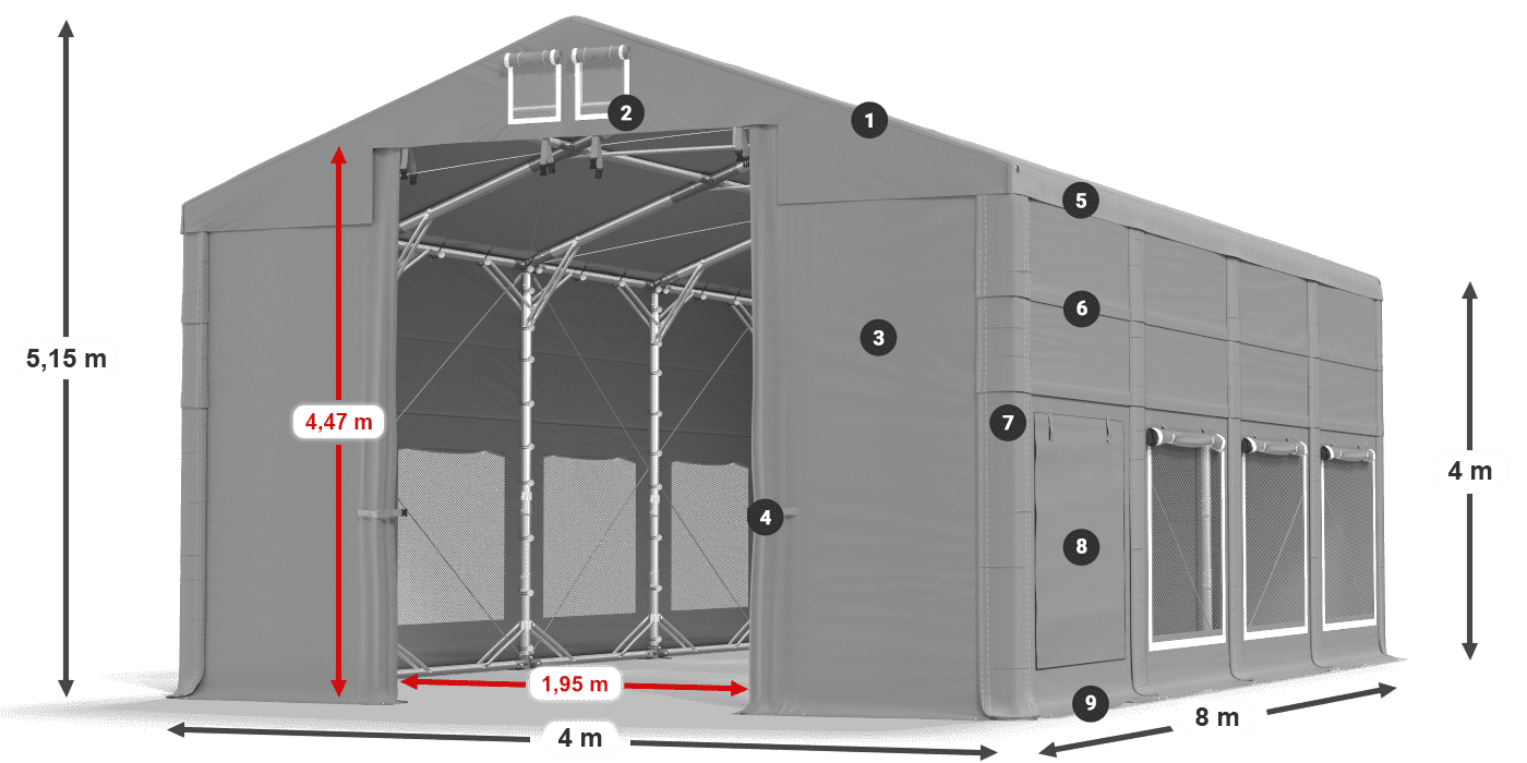 Dach: FR 620 PVC Ściany: SD 500 PVC 4m legenda