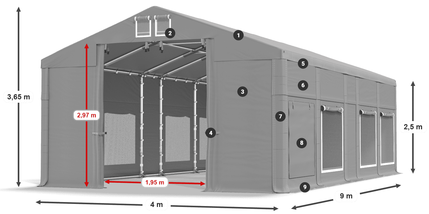 Dach: FR 620 PVC Ściany: SD 500 PVC 2.5m legenda