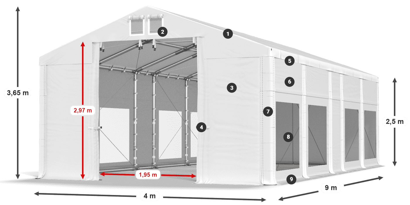 Dach: MS 580 PVC Ściany: MS 580 PVC 2.5m legenda