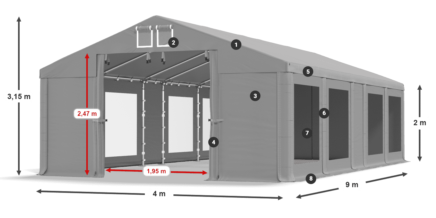 Dach: FR 620 PVC Ściany: MS 580 PVC 2m legenda