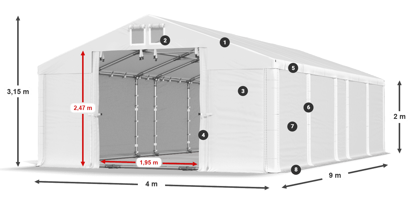 Dach: FR 620 PVC Ściany: SD 580 PVC 2m legenda