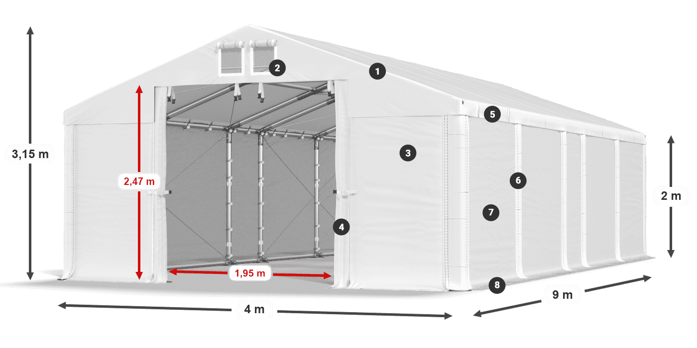 Dach: FR 620 PVC Ściany: SD 580 PVC 2m legenda