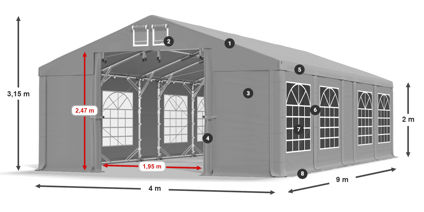 Dach: FR 620 PVC Ściany: SD 500 PVC 2m legenda