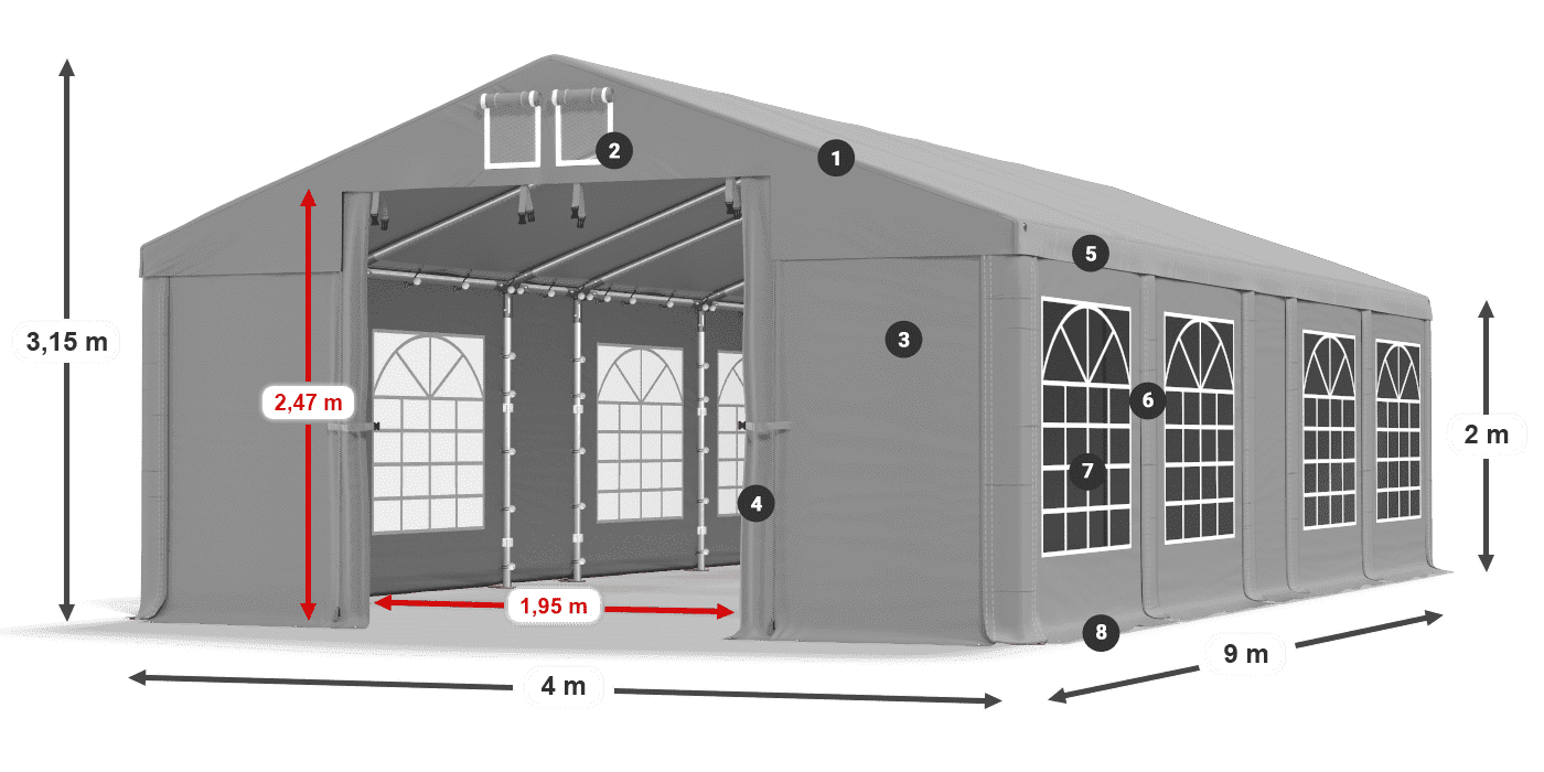 Dach: FR 620 PVC Ściany: SD 500 PVC 2m legenda