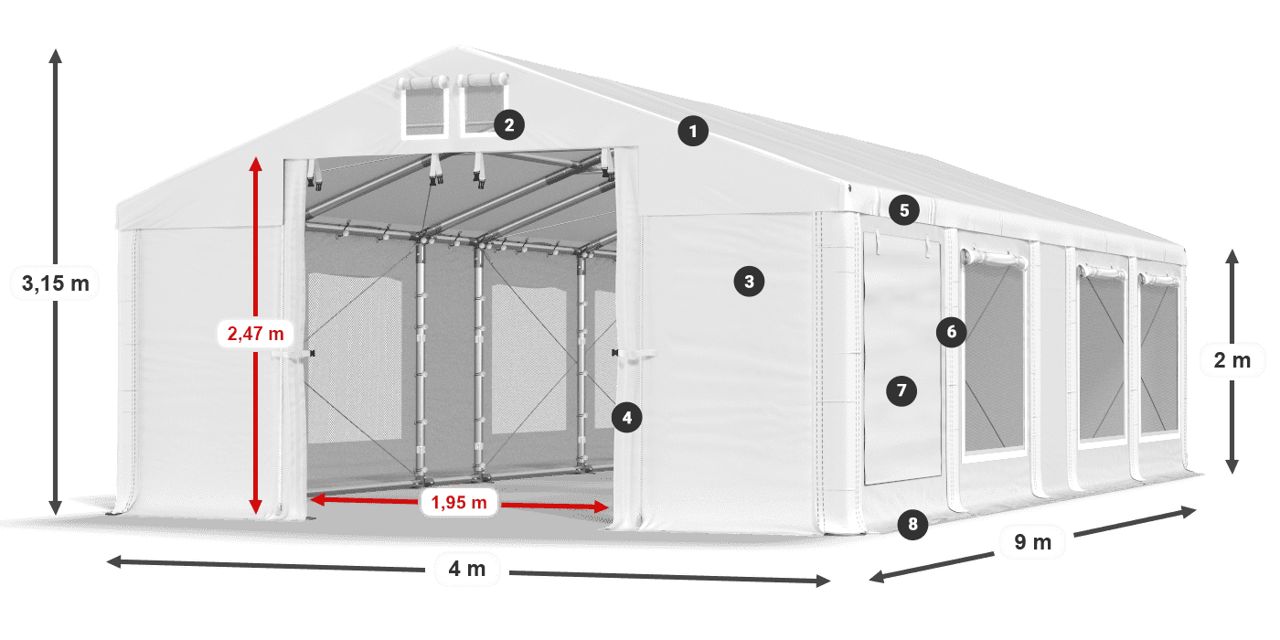 Dach: FR 620 PVC Ściany: SD 500 PVC 2m legenda
