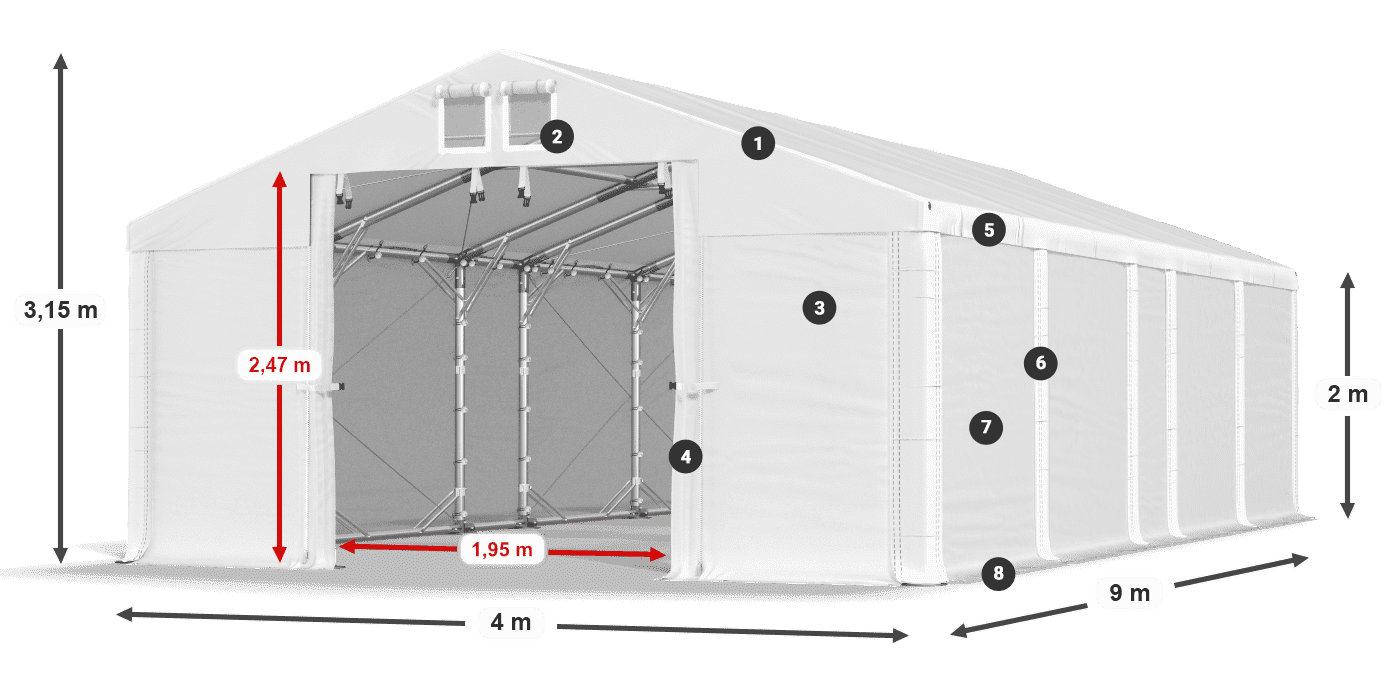 Dach: MS 580 PVC Ściany: FR M 620 PVC 2m legenda