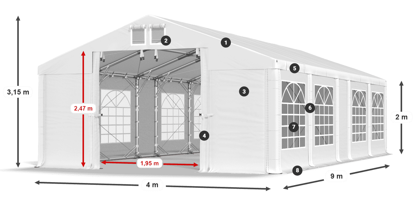 Dach: MS 580 PVC Ściany: FR 620 PVC 2m legenda