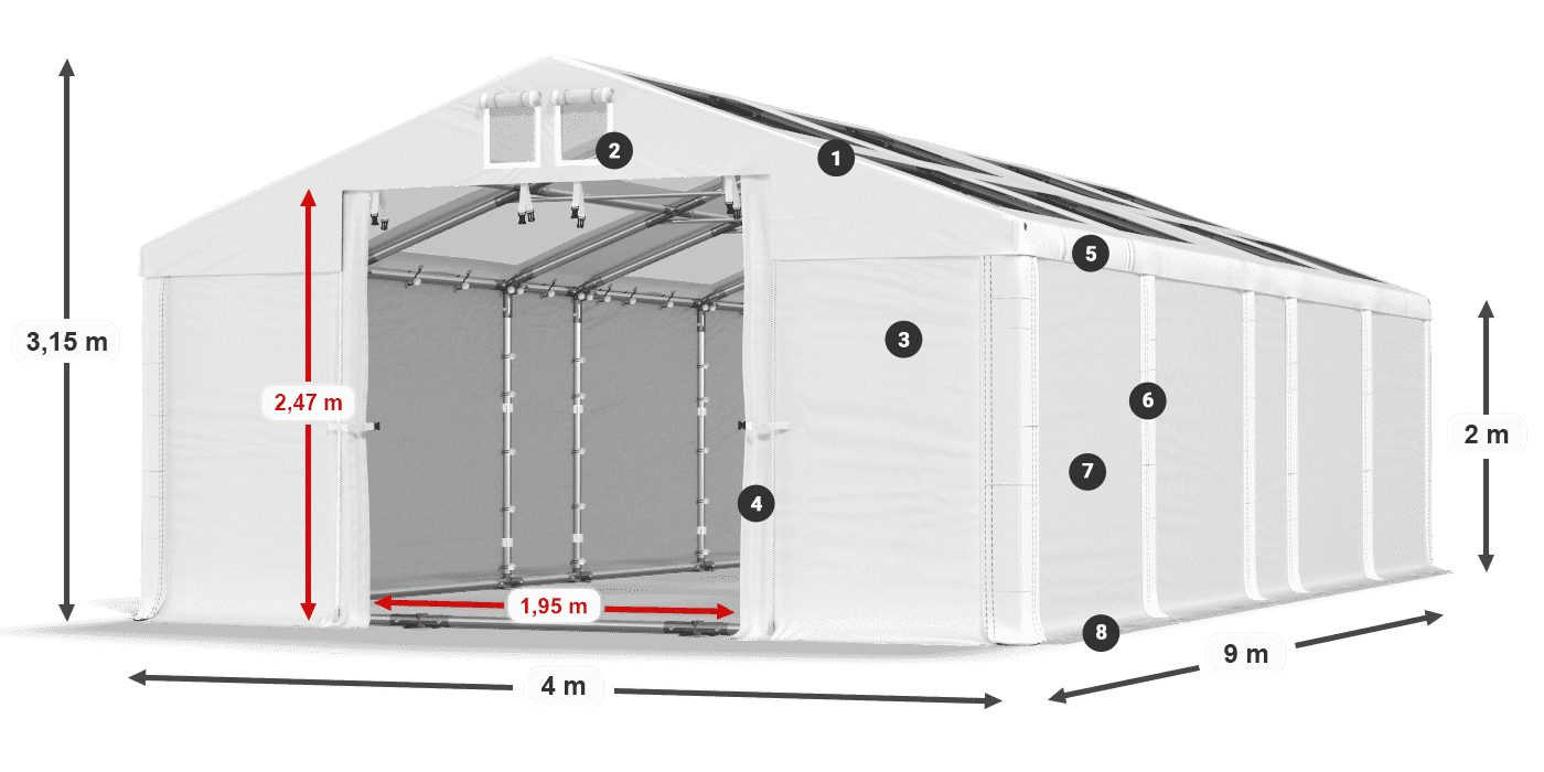 Dach: MS T 580 PVC Ściany: FR 620 PVC 2m legenda