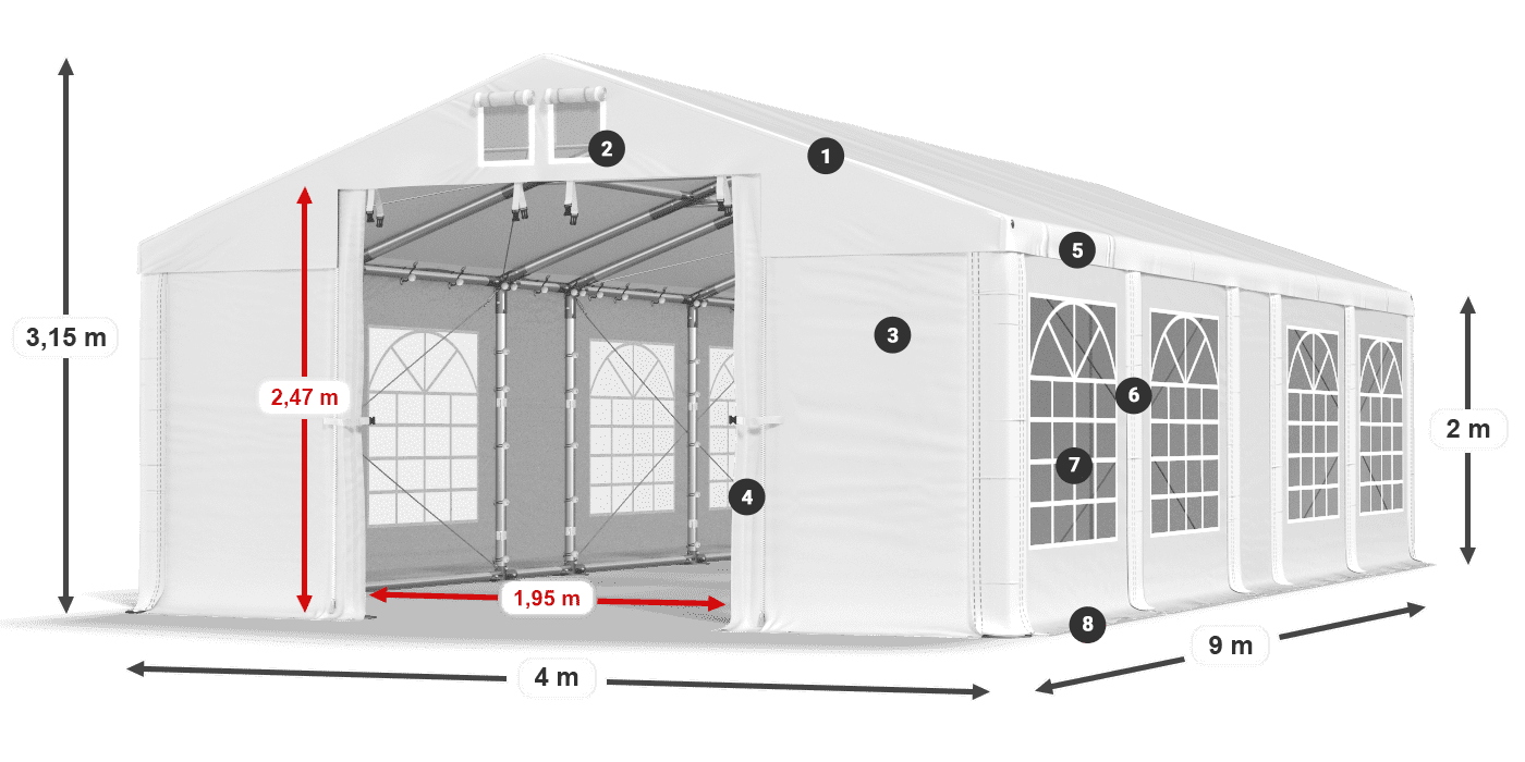 Dach: MS 580 PVC Ściany: FR 620 PVC 2m legenda