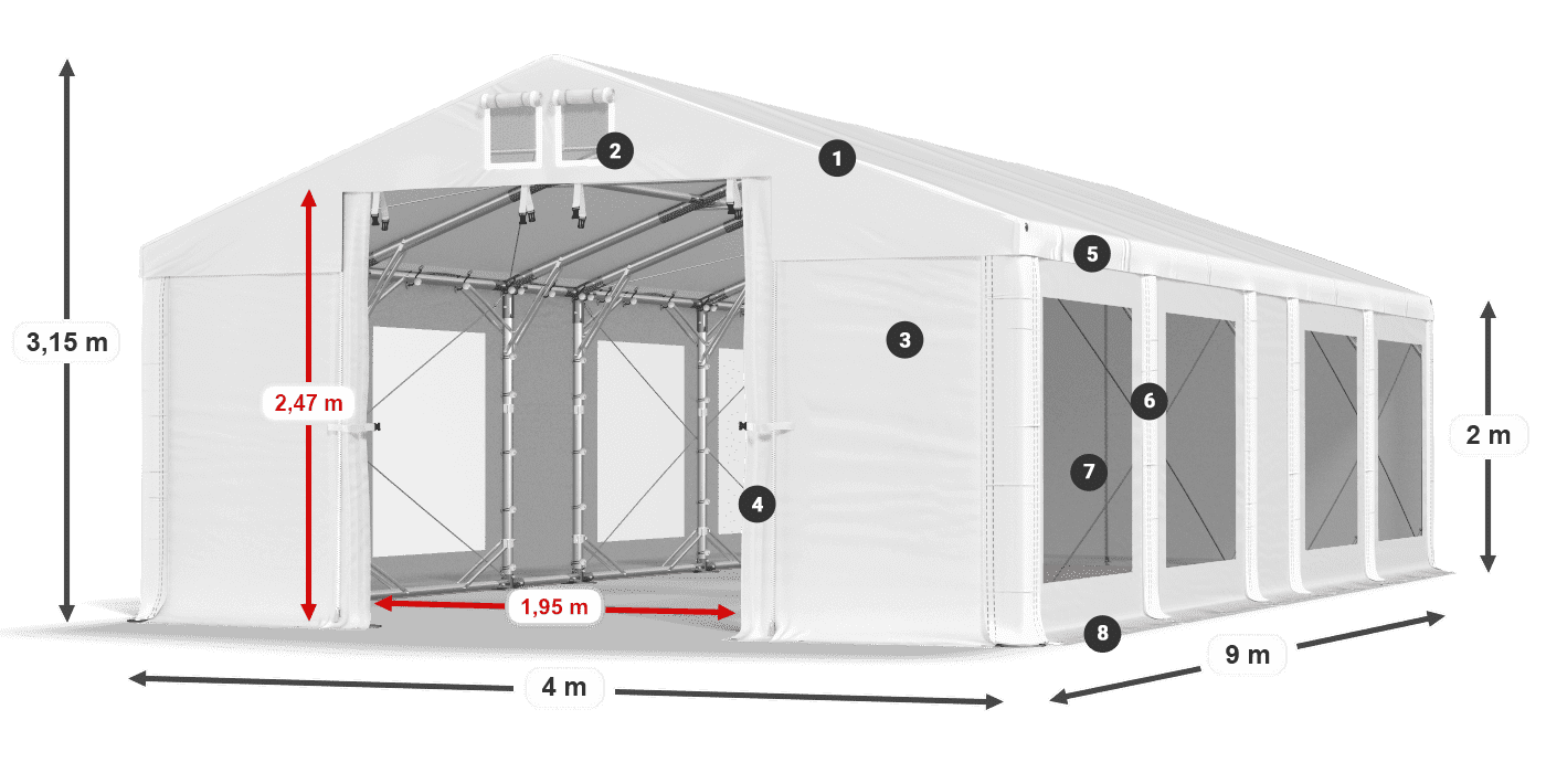 Dach: MS 580 PVC Ściany: MS 580 PVC 2m legenda
