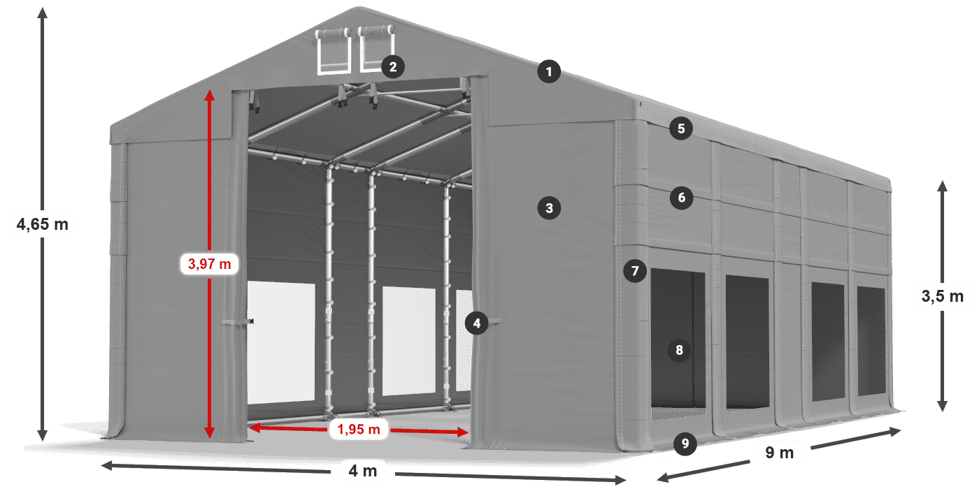 Dach: FR 620 PVC Ściany: MS 580 PVC 3.5m legenda
