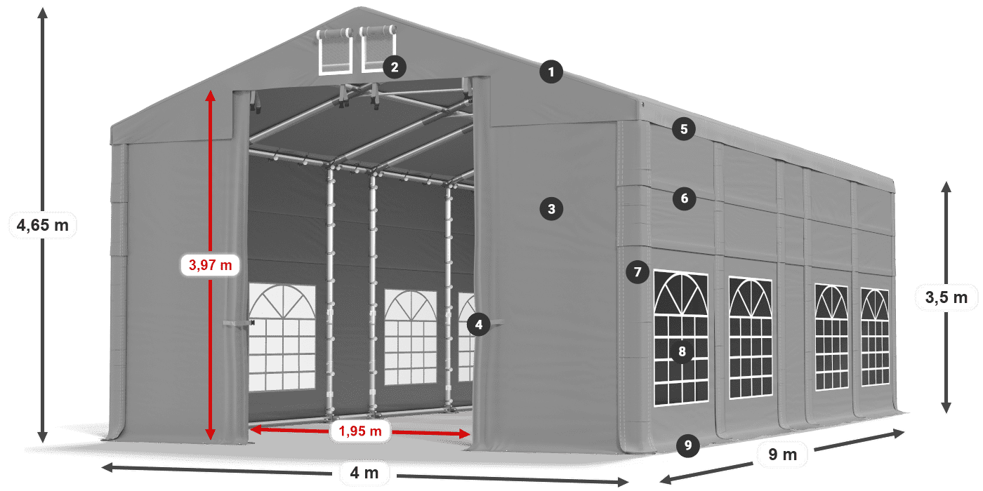 Dach: FR 620 PVC Ściany: SD 500 PVC 3.5m legenda