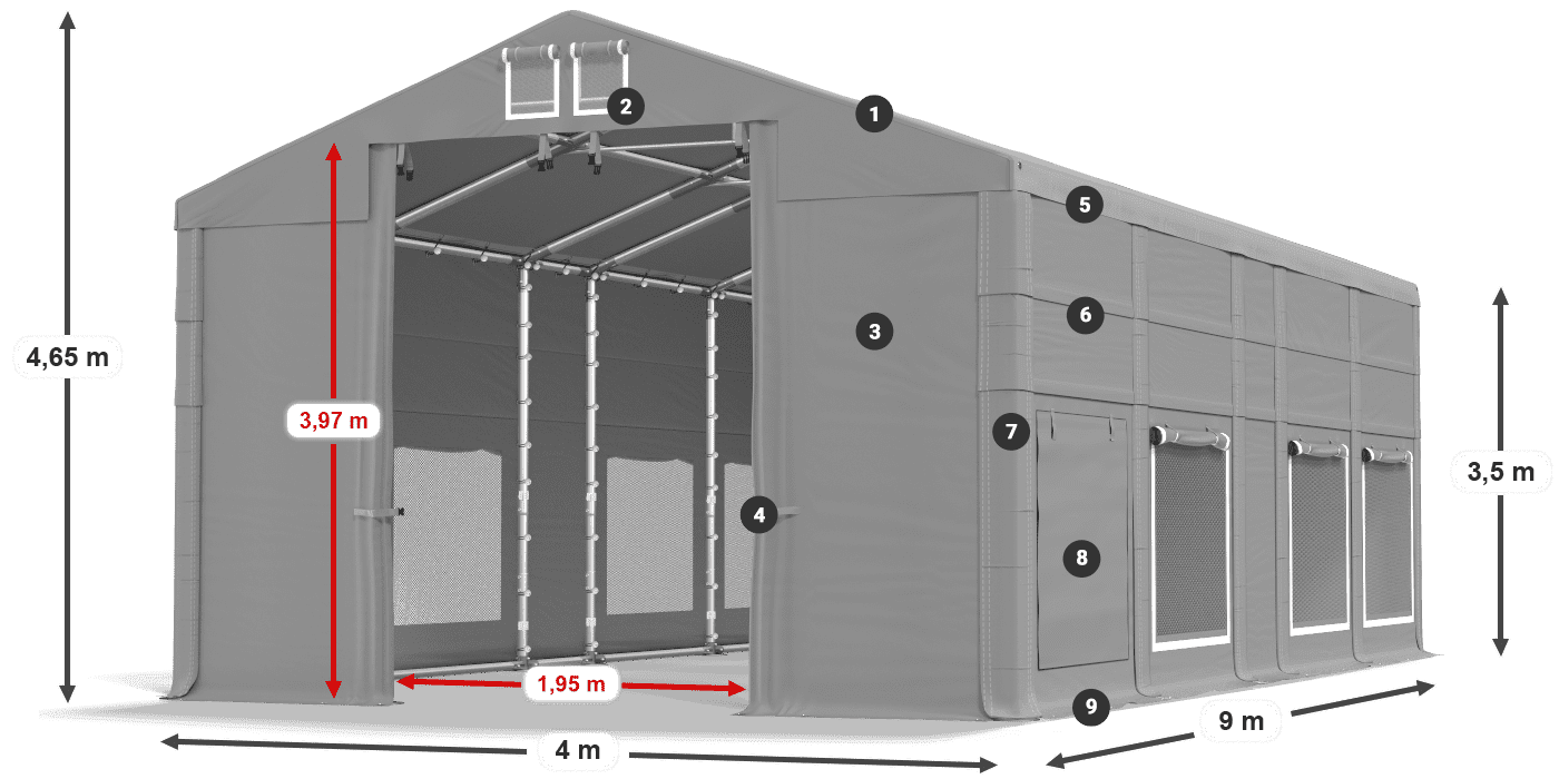 Dach: FR 620 PVC Ściany: SD 500 PVC 3.5m legenda