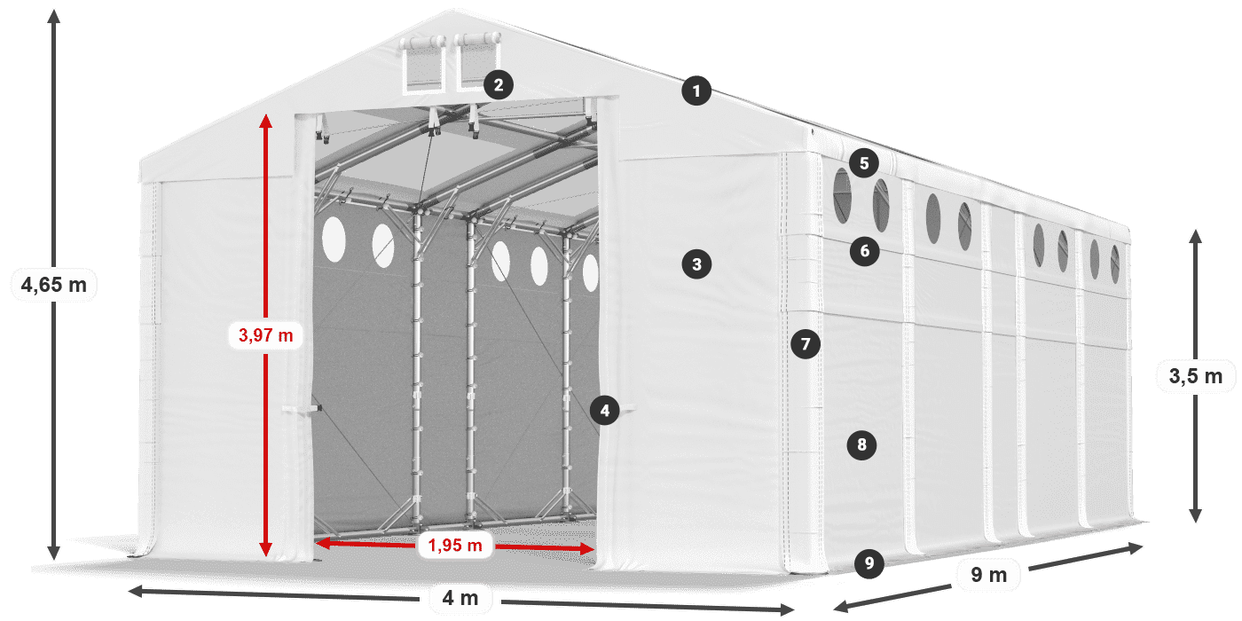 Dach: MS T 580 PVC Ściany: SD O 500 PVC 3.5m legenda