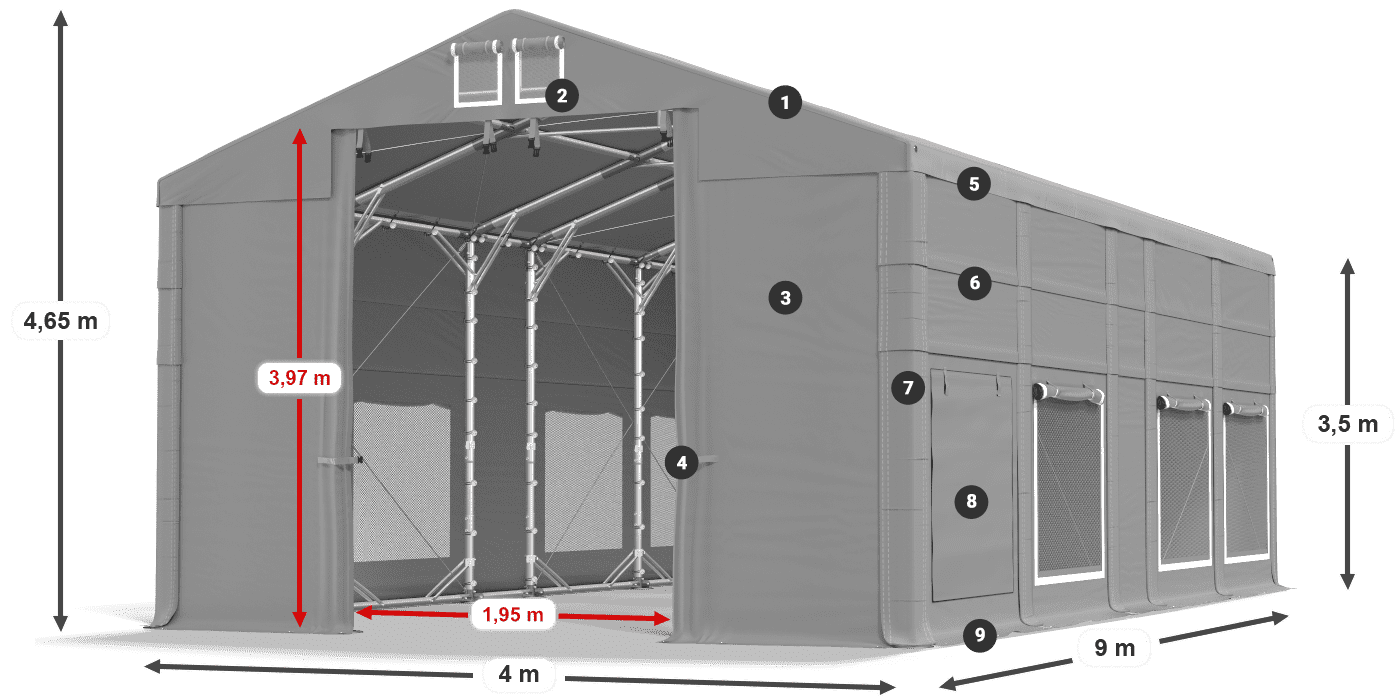 Dach: MS 580 PVC Ściany: SD M 500 PVC 3.5m legenda