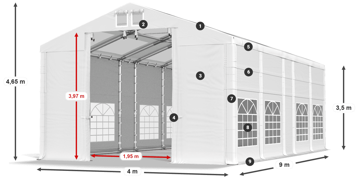 Dach: MS T 580 PVC Ściany: SD 500 I PVC 3.5m legenda