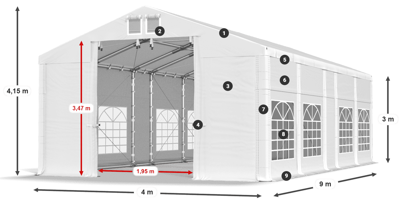 Dach: MS 580 PVC Ściany: FR 620 PVC 3m legenda