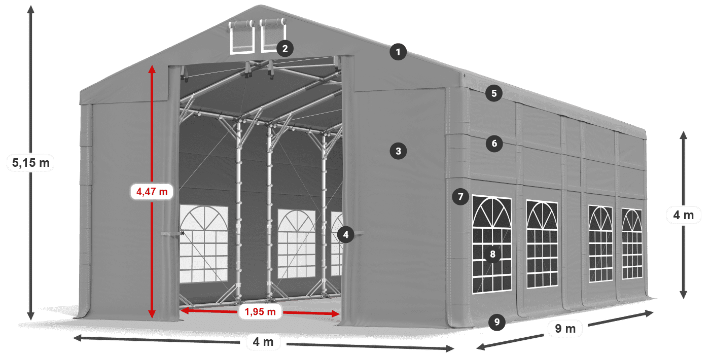 Dach: FR 620 PVC Ściany: SD 500 PVC 4m legenda