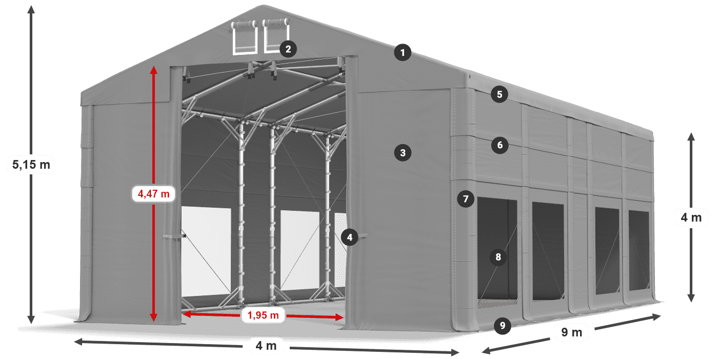 Dach: MS 580 PVC Ściany: MS 580 PVC 4m legenda