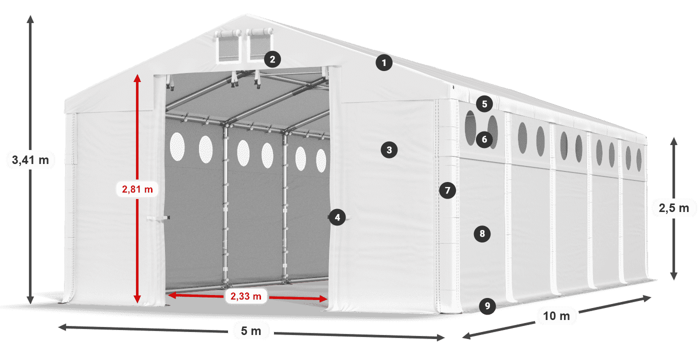 Dach: FR 620 PVC Ściany: MS O 580 PVC 2.5m legenda