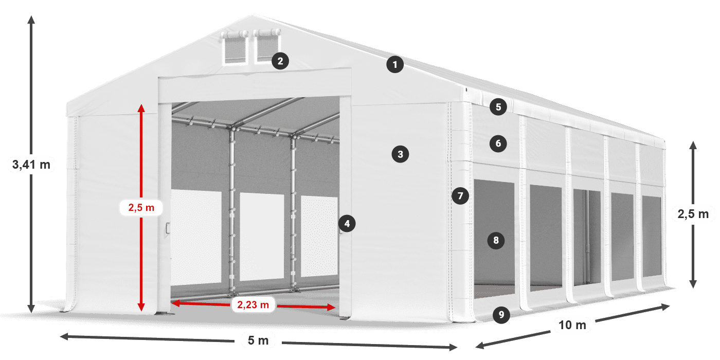 Dach: FR 620 PVC Ściany: MS 580 PVC 2.5m legenda