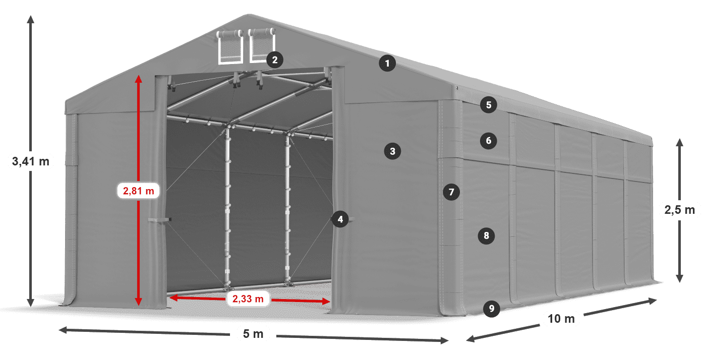 Dach: FR 620 PVC Ściany: MS 580 PVC 2.5m legenda