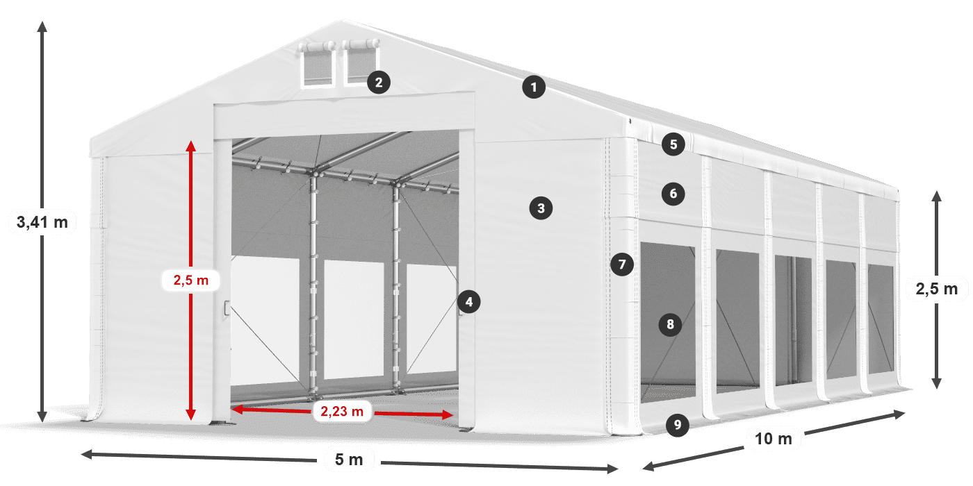 Dach: FR 620 PVC Ściany: MS 580 PVC 2.5m legenda