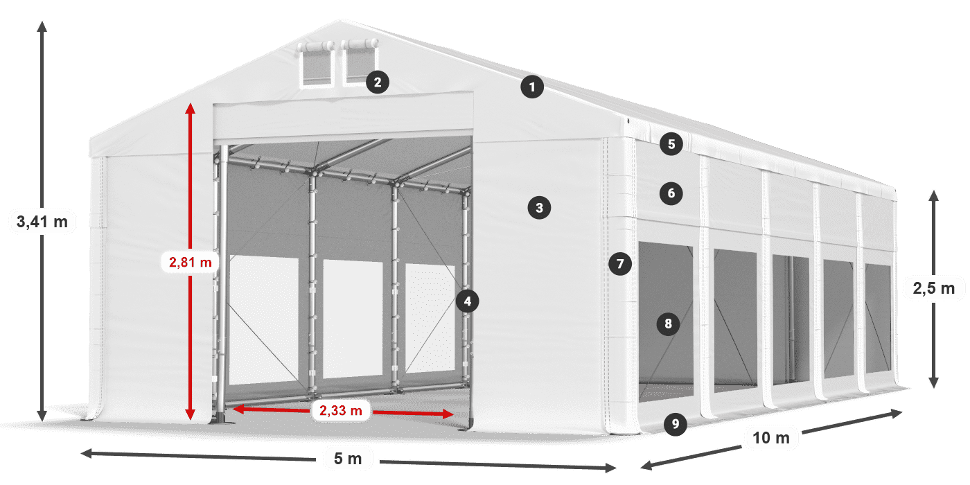 Dach: FR 620 PVC Ściany: MS 580 PVC 2.5m legenda