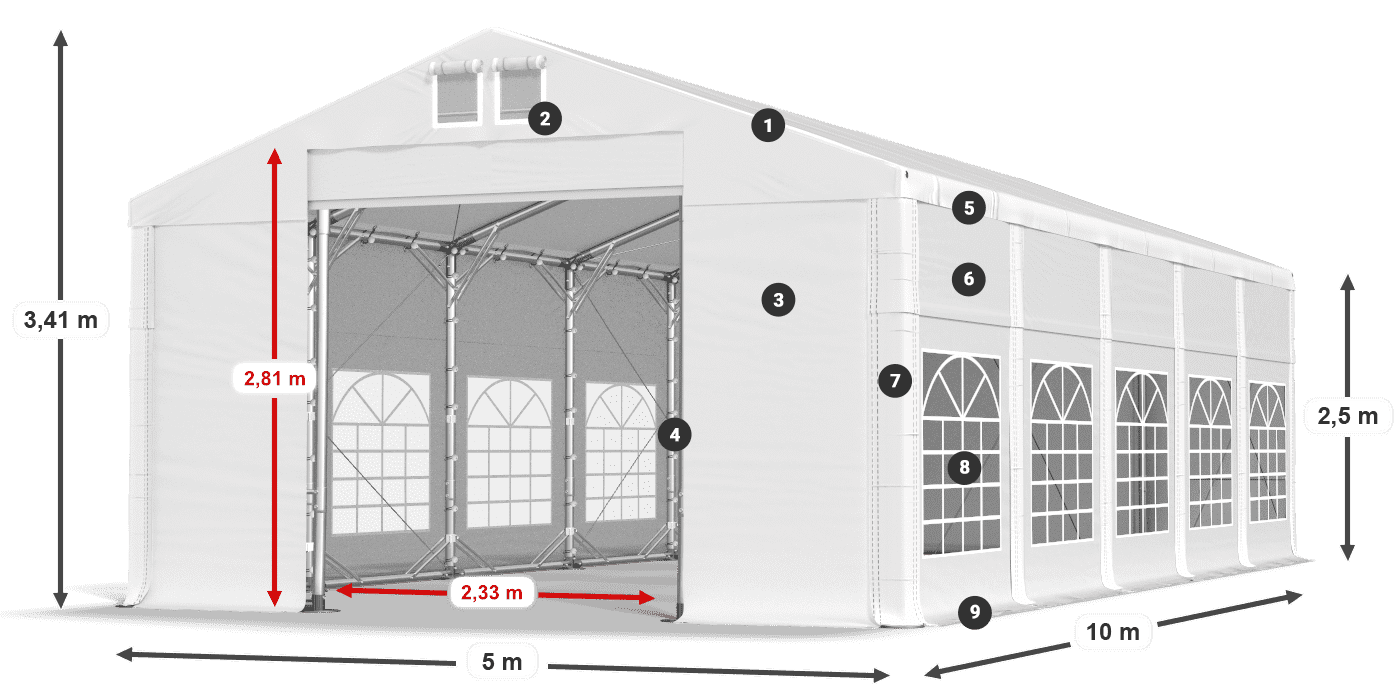 Dach: FR 620 PVC Ściany: SD 500 PVC 2.5m legenda