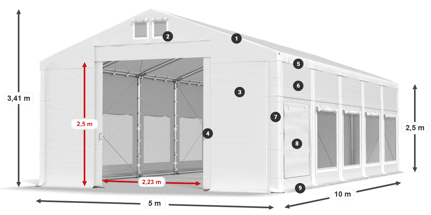 Dach: FR 620 PVC Ściany: SD 500 PVC 2.5m legenda