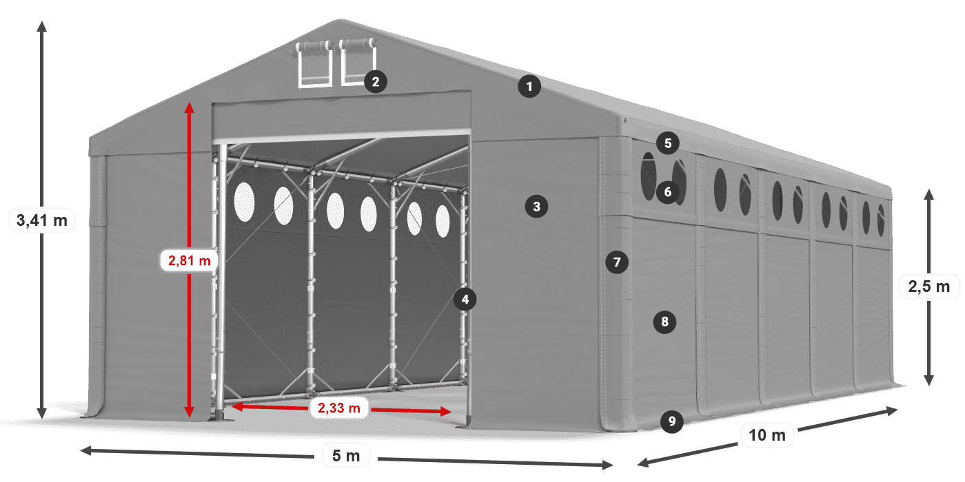 Dach: MS 580 PVC Ściany: FR O 620 PVC 2.5m legenda