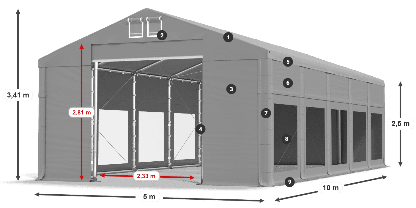 Dach: MS 580 PVC Ściany: MS 580 PVC 2.5m legenda