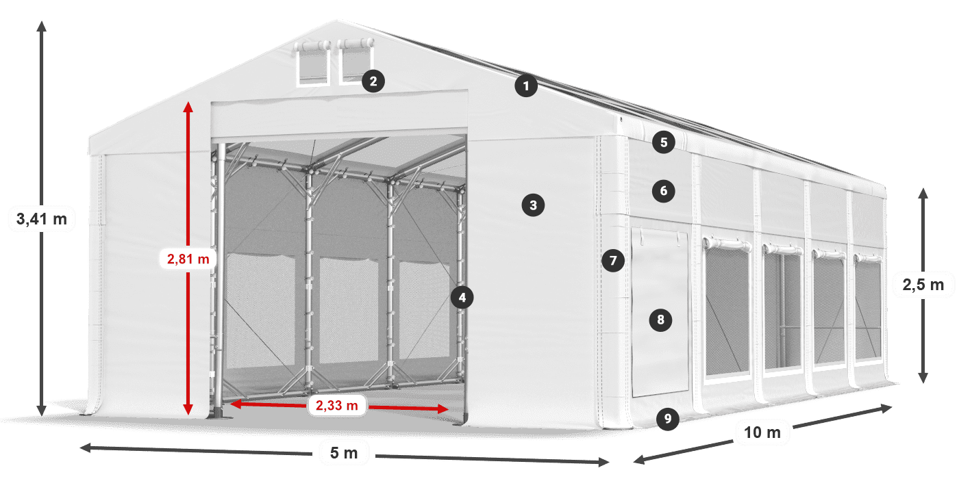 Dach: MS T 580 PVC Ściany: SD M 500 PVC 2,5m legenda