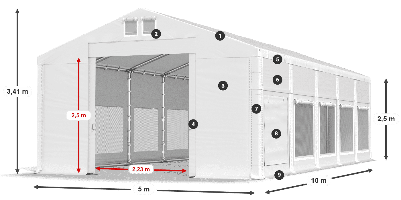 Dach: MS 580 PVC Ściany: SD M 500 PVC 2.5m legenda