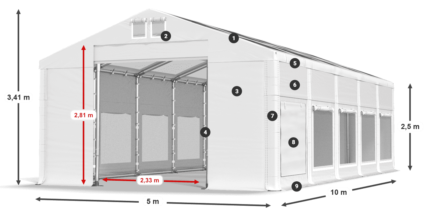 Dach: MS T 580 PVC Ściany: SD M 500 PVC 2,5m legenda
