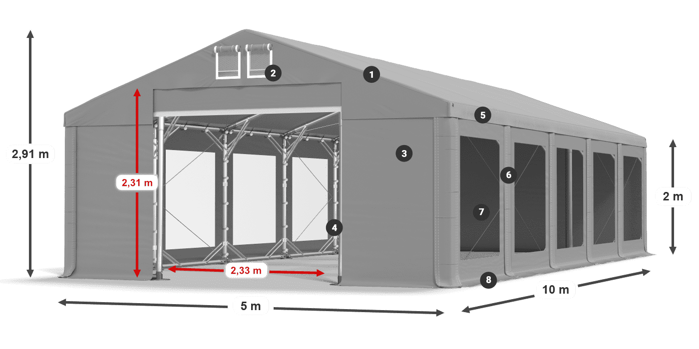 Dach: FR 620 PVC Ściany: MS 580 PVC 2m legenda