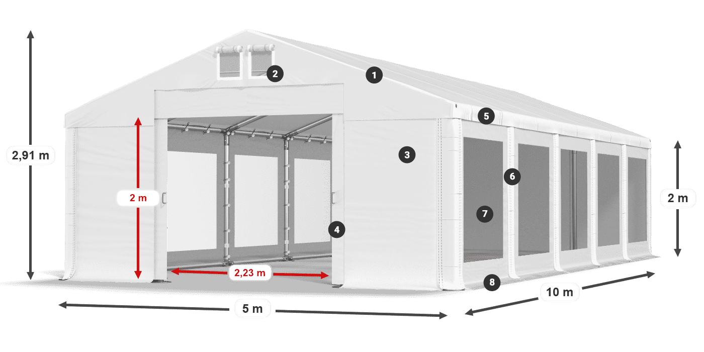 Dach: FR 620 PVC Ściany: MS 580 PVC 2m legenda