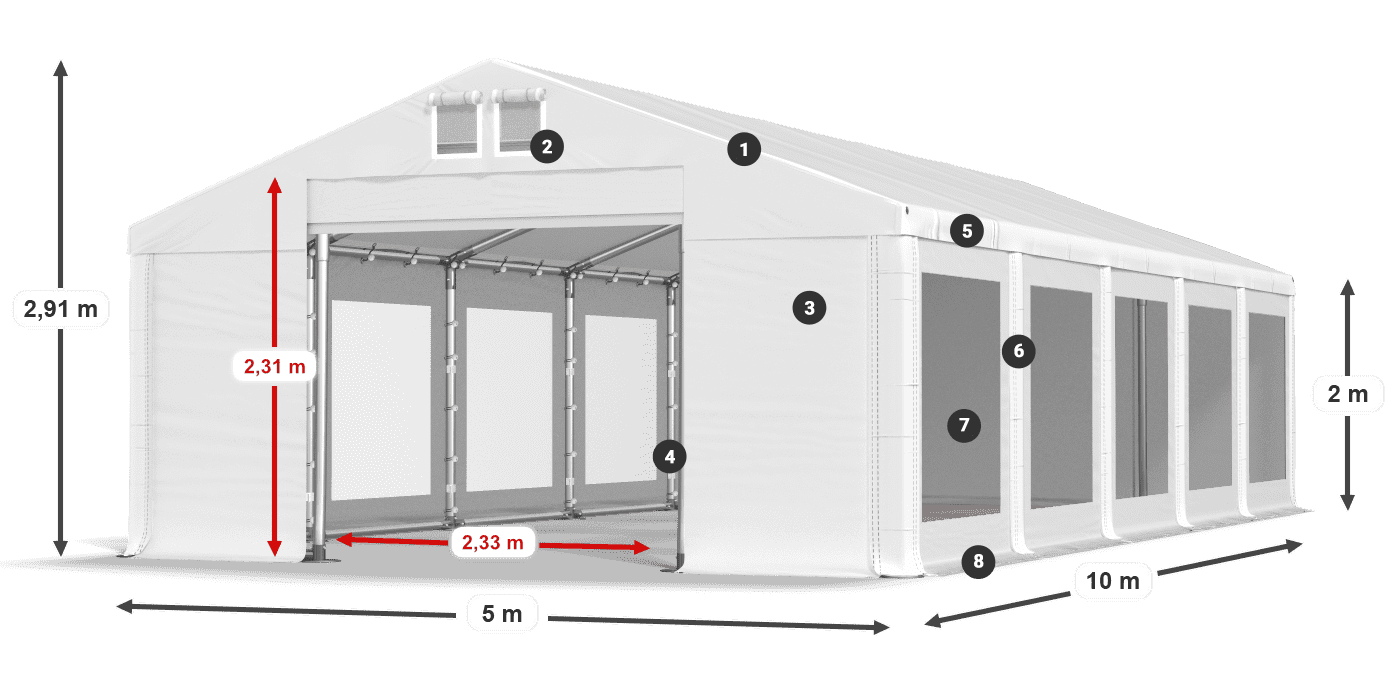 Dach: FR 620 PVC Ściany: MS 580 PVC 2m legenda