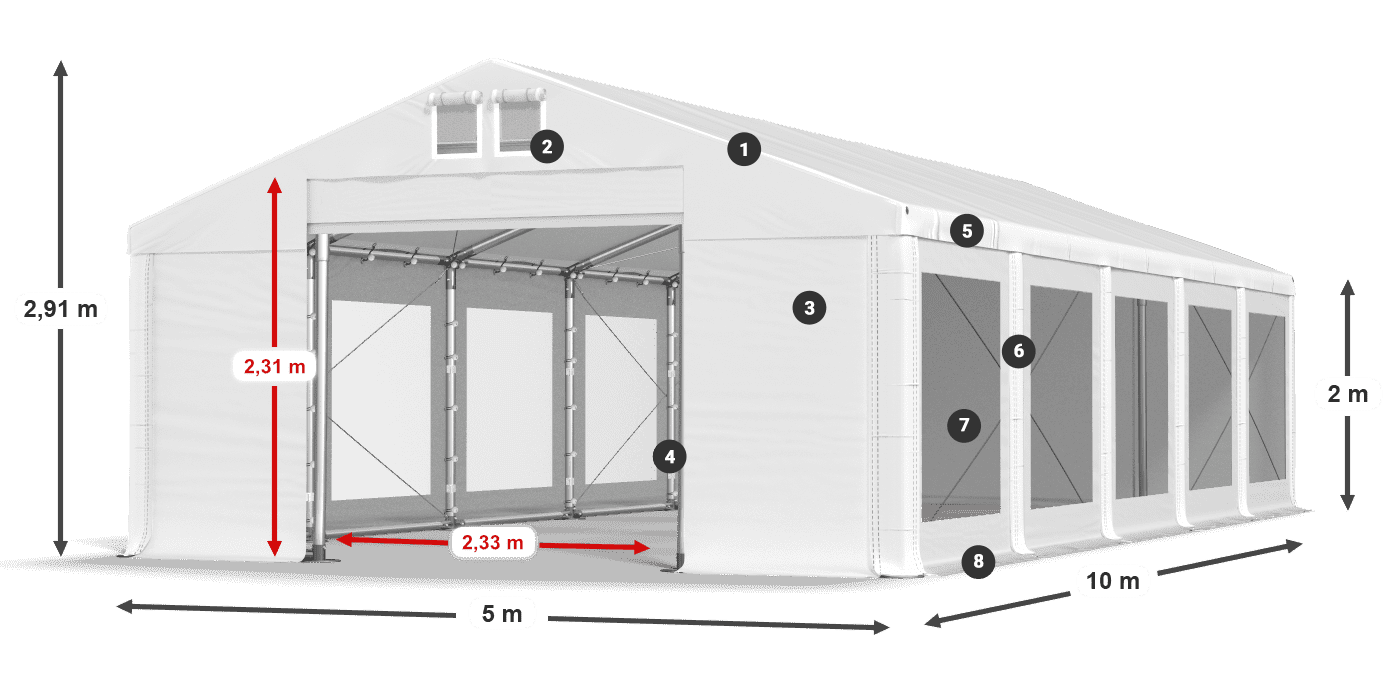 Dach: FR 620 PVC Ściany: MS 580 PVC 2m legenda