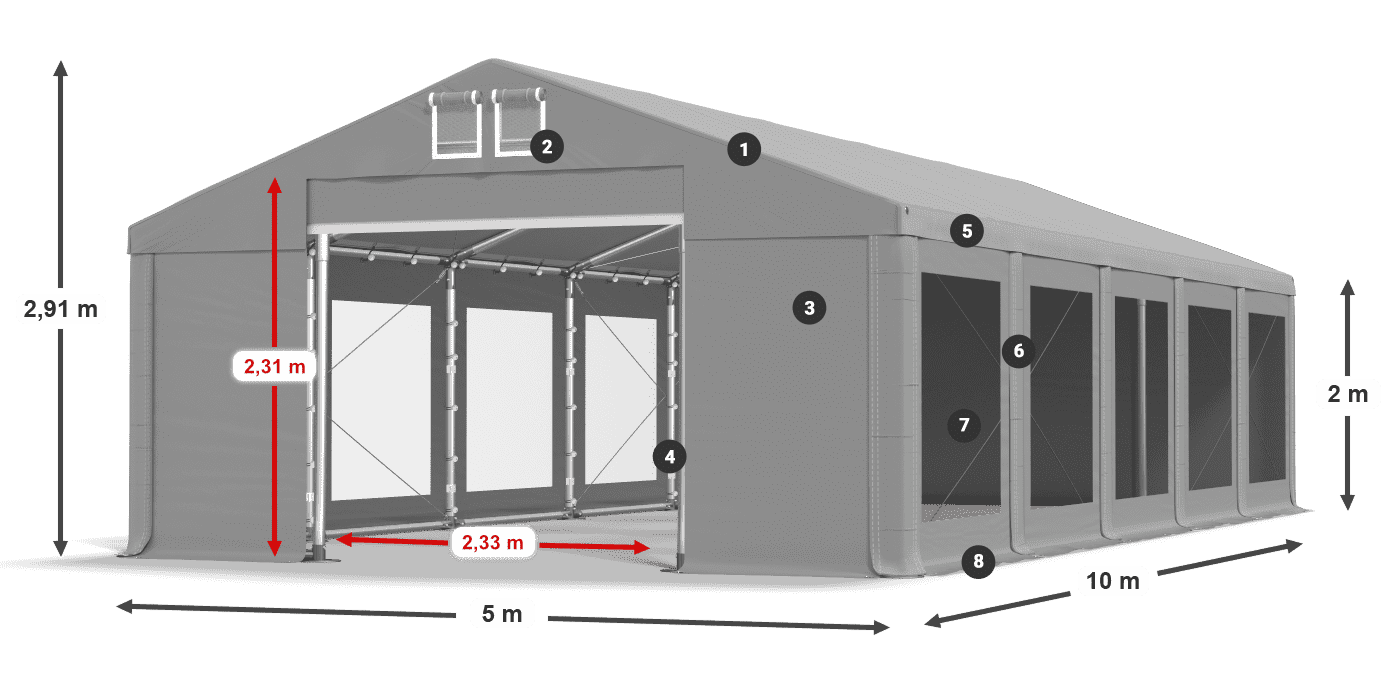 Dach: FR 620 PVC Ściany: MS 580 PVC 2m legenda