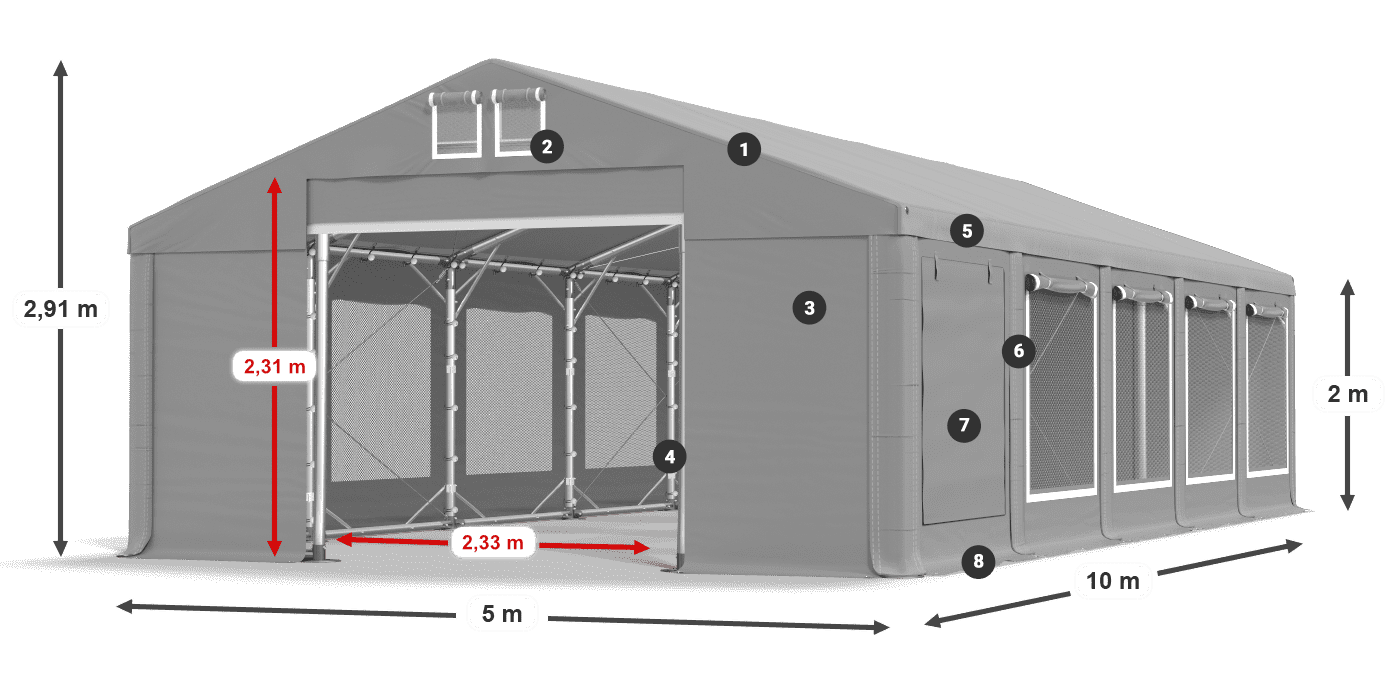 Dach: FR 620 PVC Ściany: SD 500 PVC 2m legenda