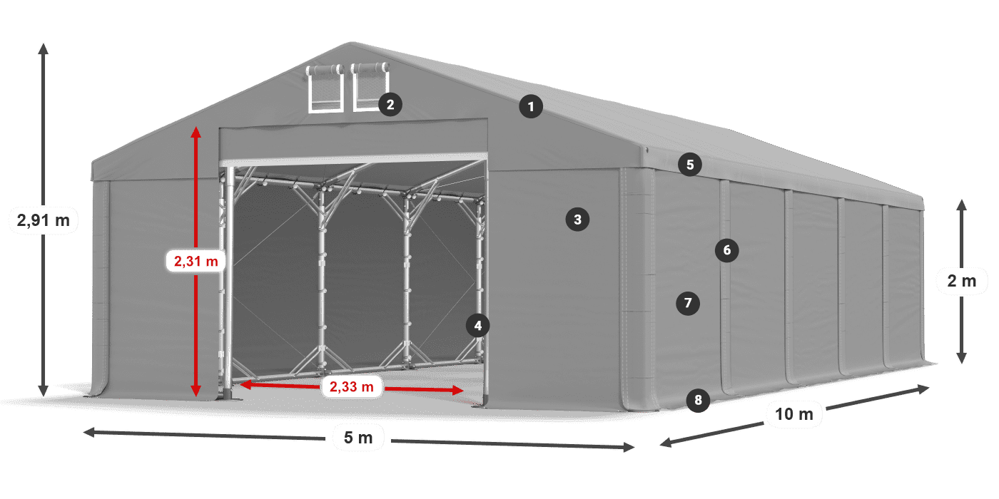 Dach: FR 620 PVC Ściany: SD 500 PVC 2m legenda