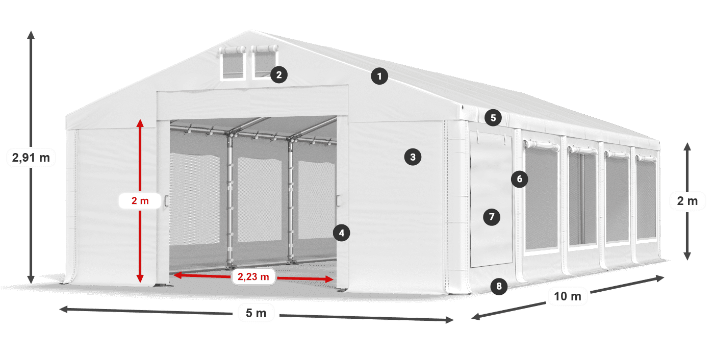 Dach: FR 620 PVC Ściany: SD 500 PVC 2m legenda