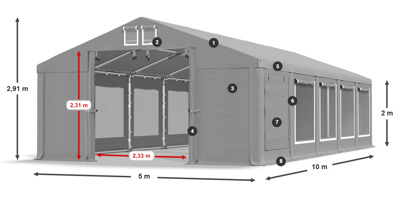 Dach: FR 620 PVC Ściany: SD 500 PVC 2m legenda